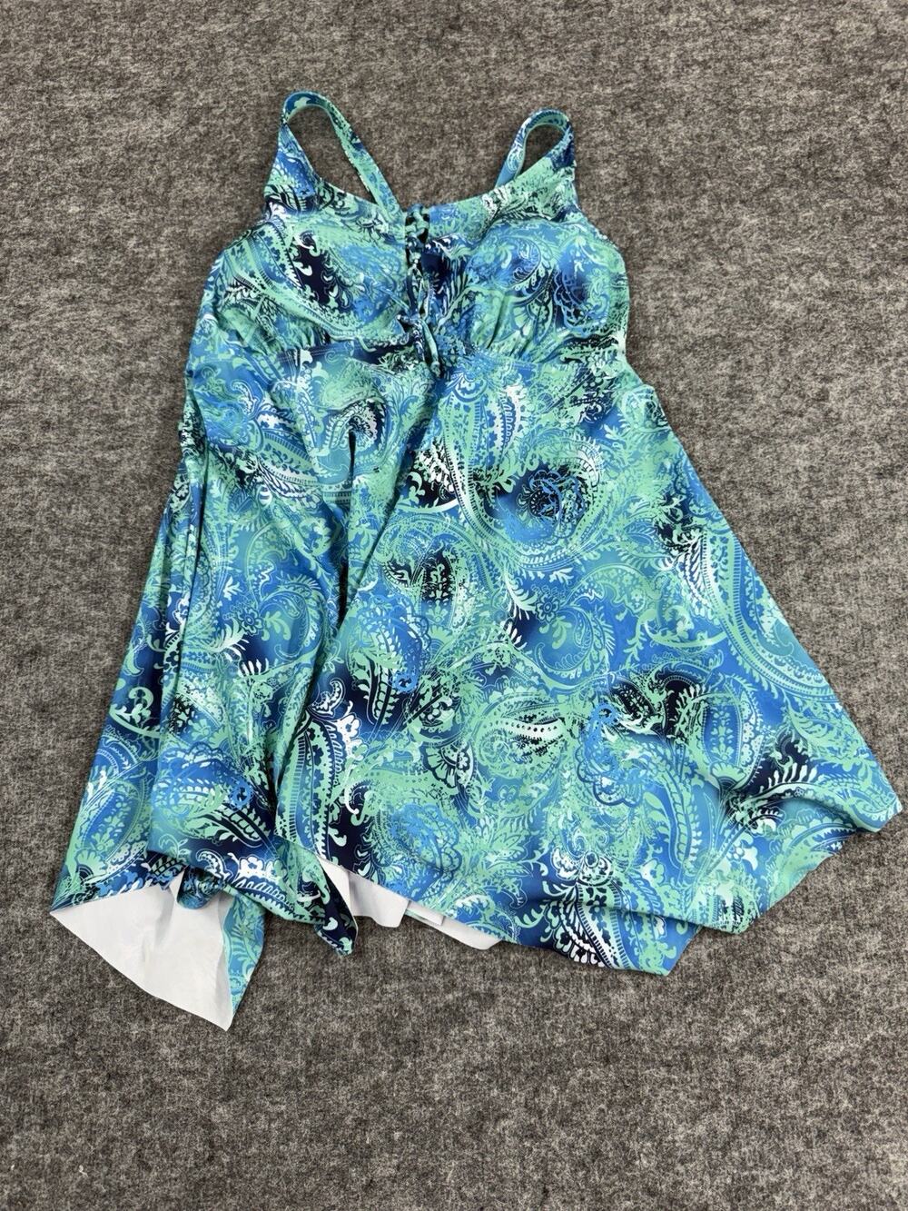 Nleyook Swimsuit Women 22 Plus Tankini Blue Paisley Floral Swim Dress N188